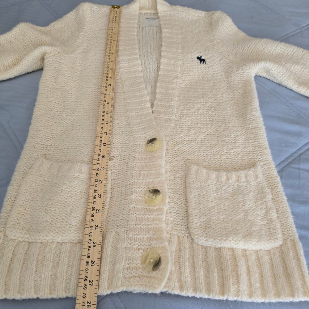 Abercrombie & Fitch Cream Cardigan Sweater L Wool Blend Minimalist Y2K Academia - Picture 7 of 8